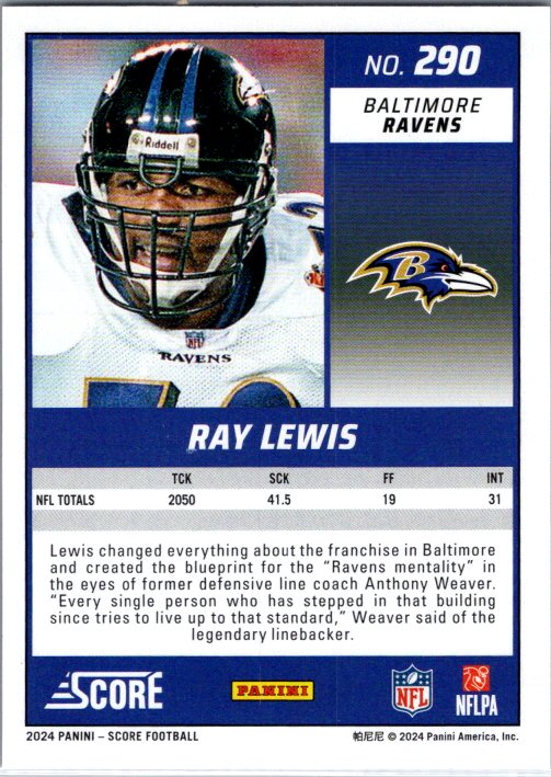 SCORE FOOTBALL #290 RAY LEWIS RED ZONE 17/20
