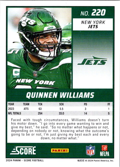 SCORE FOOTBALL #220 Quinnen Williams RED