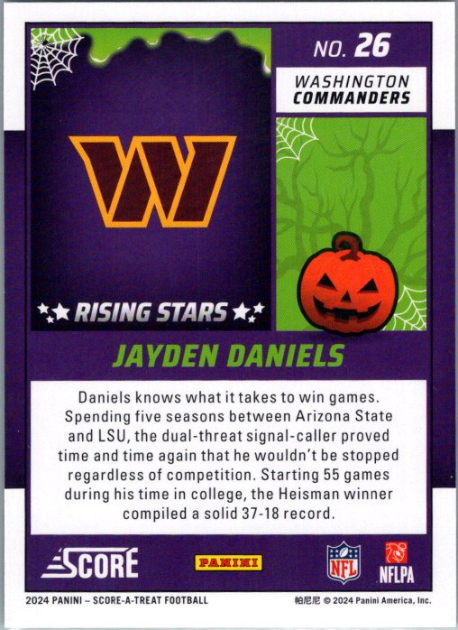 2024 Score-A-Treat #26 Jayden Daniels A-Treat - Rising Stars Green Bats RC