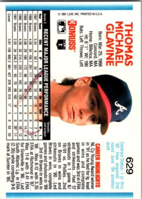 1992 Donruss #629b Tom Glavine