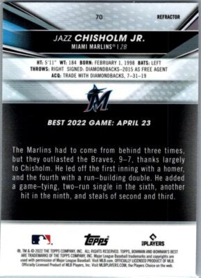 2022 Bowman's Best #70 Jazz Chisholm Jr.
