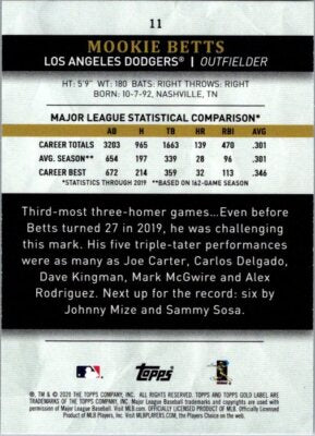 2020 Topps Gold Label #11 Mookie Betts