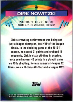 2021 Topps Finest #41 Dirk Nowitzki SILVER