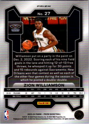 PRIZM #27 ZION WILLIAMSON CRACKED ICE PINK