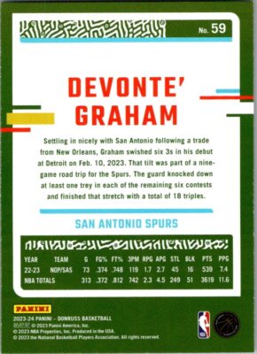 2023-24 Donruss #59 Devonte' Graham Green Laser Holo