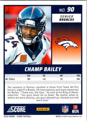 SCORE FOOTBALL #90 CHAMP BAILEY 19/35 ARTIST'S PROOF