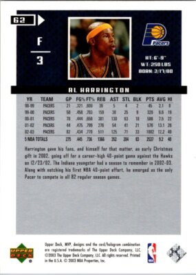 2003-04 Upper Deck MVP #62 Al Harrington Silver