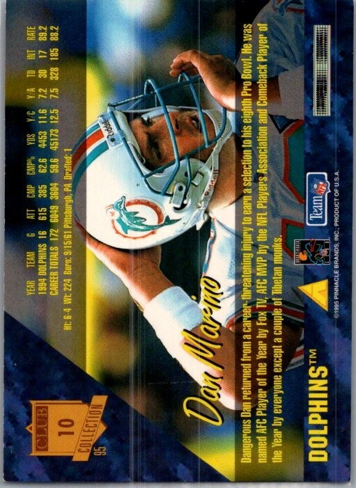 1995 Pinnacle Club Collection Dan Marino card #10 HOF🔥