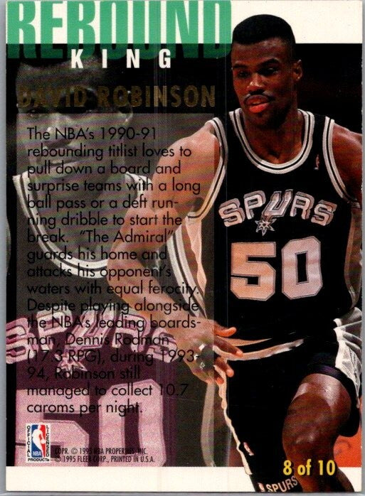 1994-95 Fleer Ultra David Robinson #8 Rebound King Insert Basketball Card Spurs