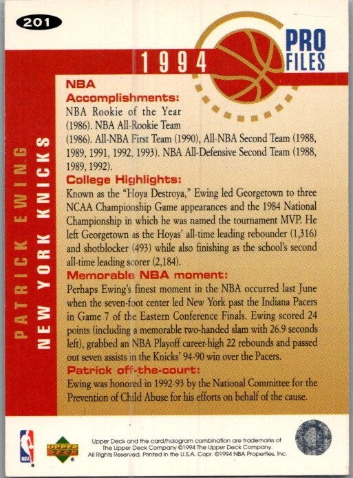 1994-95 Upper Deck Collector's Choice - Silver Signature #201 Patrick Ewing HOF