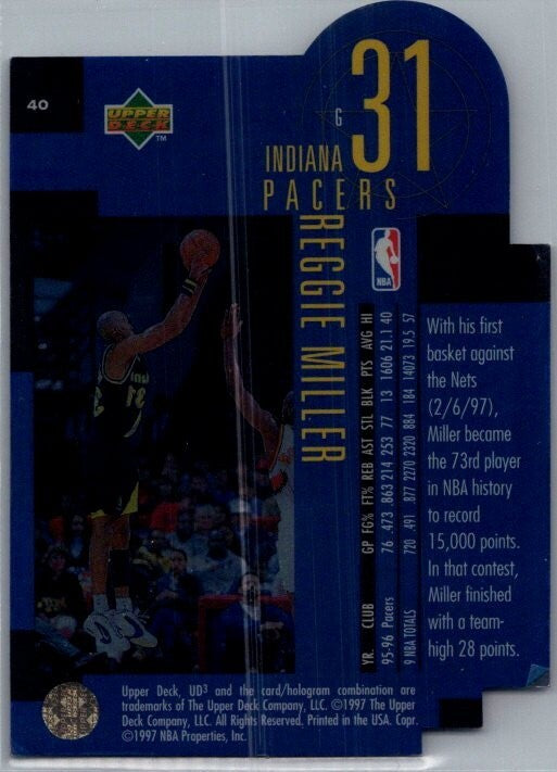 1997-98 Upper Deck UD3 Basketball REGGIE MILLER Pacers 40 Star Focus Hologram