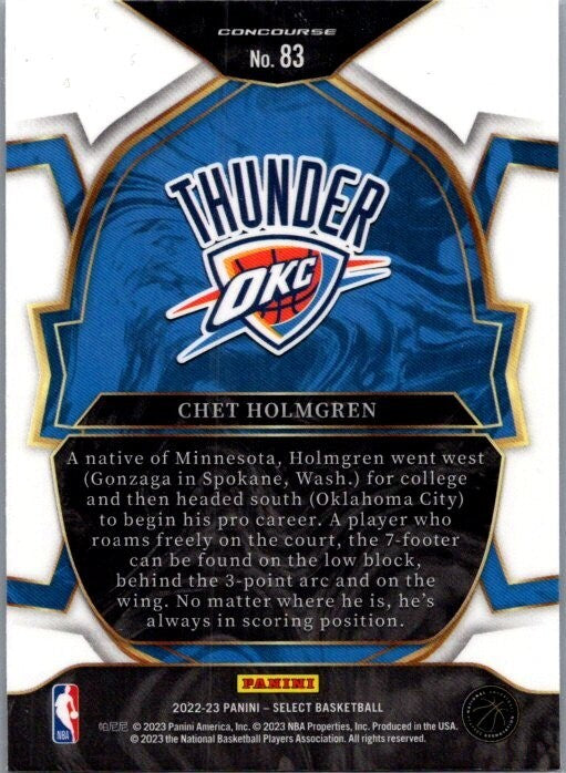 2022-23 Panini Select Basketball CHET HOLMGREN RC Base Concourse Level #83