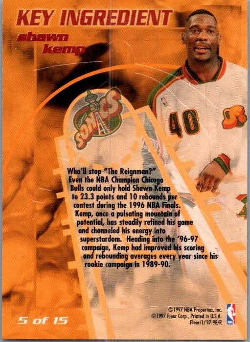 Shawn Kemp 1997 Fleer Key Ingredient Insert #5